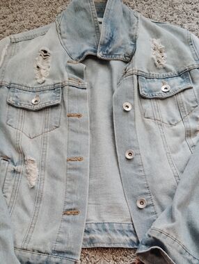 Jean Jacket With Distress Rips In Perfect Condition! Never Worn